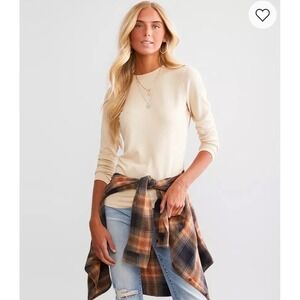 BKE Long Sleeve Crew Neck Basic Knit Top Beige Women's Size L